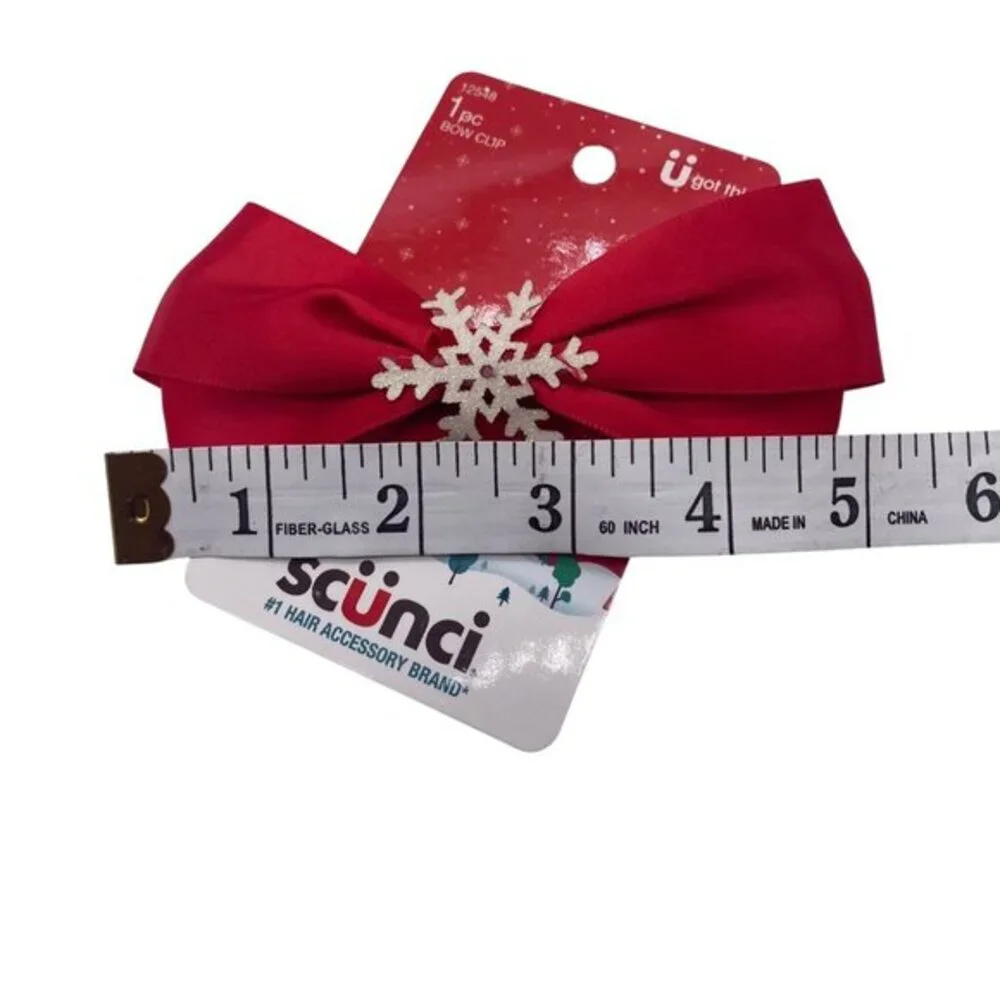 Scunci‎ Winter Snowflake Hair Clip Red & White Bow Tie Christmas Xmas 12548